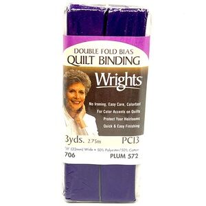 Vintage Wrights Double Fold Bias Quilt Binding 706 Plum 572 PC13 3 yds USA 2000